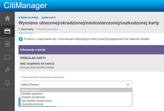 Zmiana parametrów karty